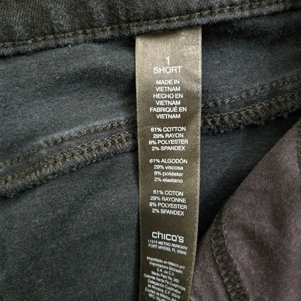 Chico's Women 1 US 8 Short Black The So Slimming Slim Mid Rise Jean